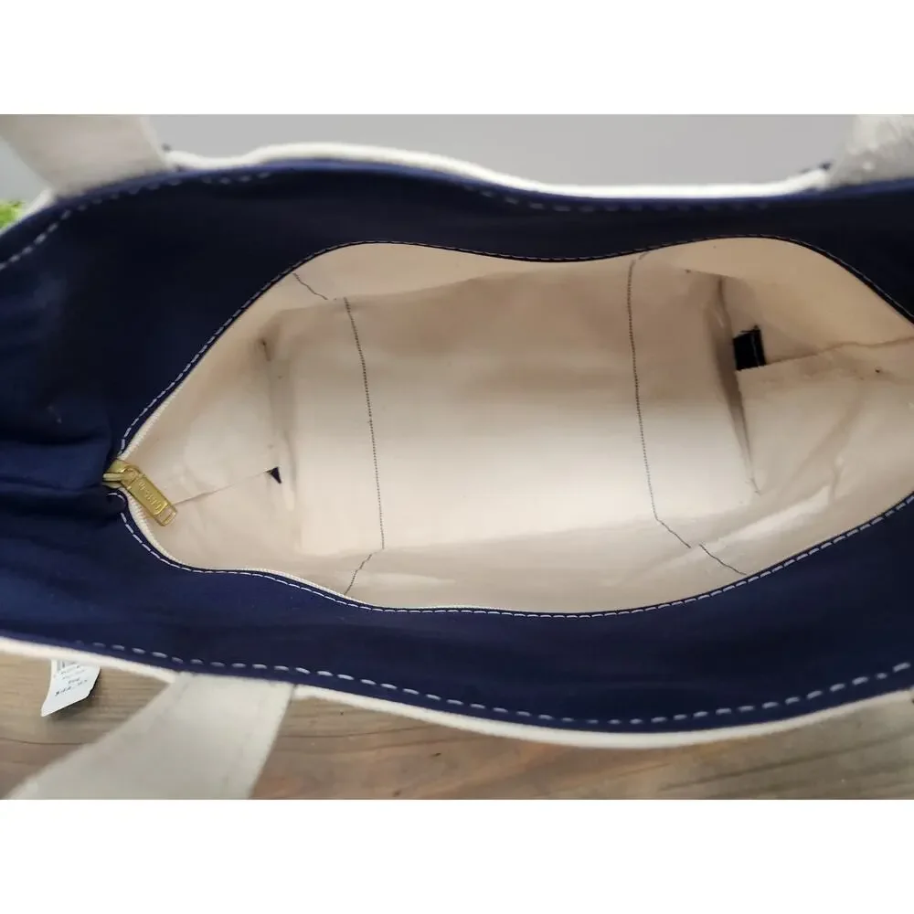 L.L.BEAN Vintage Zip Top Boat and Tote Medium Natural Navy Canvas 16x12 USA - Picture 12 of 16